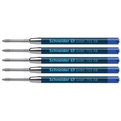 Abbildung von Schneider 175503 Slider 755 Kugelschreibermine (ViscoGlide Technologie, dokumentenecht, XBExtrabreit) blau (5er Pack, Extrabreit, blau)