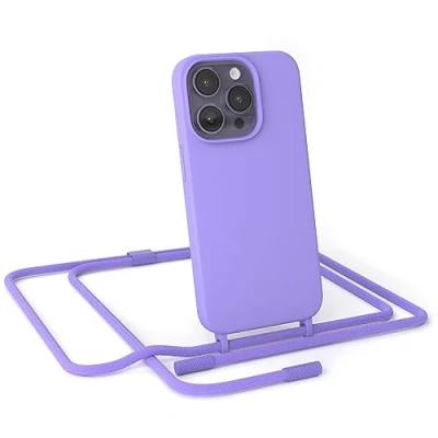 Abbildung von EAZY CASE Handykette Silikon Premium kompatibel mit iPhone 14 Pro Handyhülle Umhängeband, Handykordel Schutzhülle, Silikonhülle, Hülle Band, Kette für Smartphone, Lavendel Lila