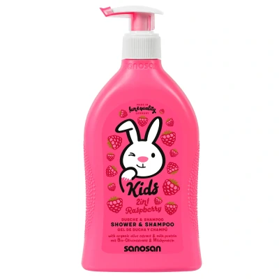 Abbildung von sanosan 2in1 Dusche &amp; Shampoo Himbeere für Kinder Duschgel Haarshampoo mit Bio Olivenextrakt Milchprotein (1x 400 ml) Haarpflege, Hautpflege, Shower Gel, Haar