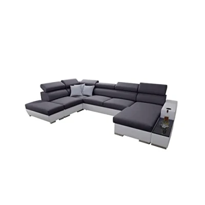 Abbildung von All4All Ecksofa mit Schlaffunktion Picanto 358 cm x 227 Wohnlandschaft U Form Sofa Bettkasten XXL Groß Gewebe Kunstleder Rechte Seite Grau/Weiß Modern 26