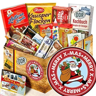 Abbildung von Weihnachtsmann Süßigkeitenbox mit DDR Waren Geschenkeset Weihnachten Mama