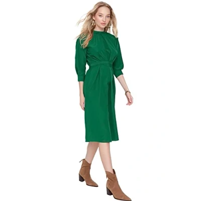 Abbildung von Trendyol Damen Woman Midi A line Shirt Collar Woven Dress Kleid, Smaragd, 36