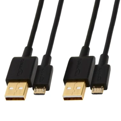 Abbildung von Amazon Basics USB A auf Micro 2.0 Kabel, 480 Mbit/s Übertragungsgeschwindigkeit, mit vergoldeten Steckern, 2 Stück, 1.8 m, Schwarz