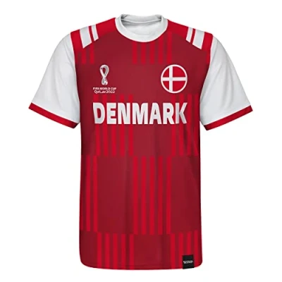 Abbildung von FIFA Herren Offizielle Weltmeisterschaft 2022 Classic Short Sleeve Dänemark T Shirt, Rot/Weiß, XXL