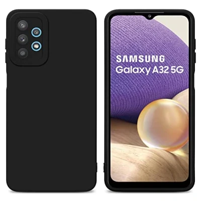 Abbildung von Cadorabo Hülle kompatibel mit Samsung Galaxy A32 5G Schutzhülle TPU Silikon Case Liquid Design Kameraschutz Slim Kratzfest Weiche Gummi Rundumschutz für in Schwarz