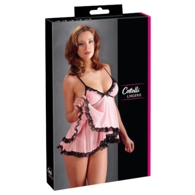 Abbildung von Babydoll plus String aus doppellagigem Powernet mit Spitze