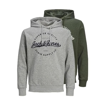 Abbildung von JACK &amp; JONES Herren JJSTANLI Sweat Hood 2PK MP Kapuzenpullover, Mountain View/Pack:Mountain+LGM, XL