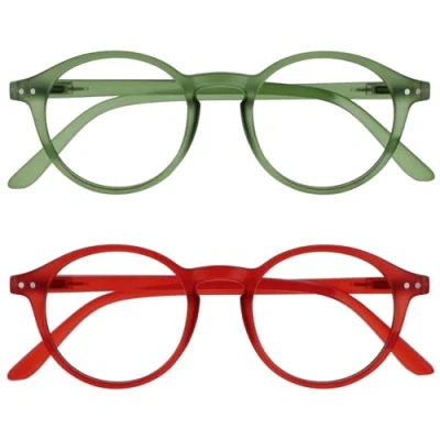Abbildung von OPULIZE REY Lesebrille 2er Pack Runder Retro Rahmen Mattgrün, Rot Herren Damen Federscharniere RR56 6Z +2.00