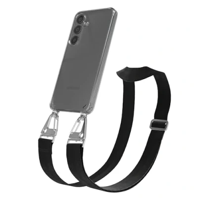 Abbildung von EAZY CASE Hülle mit Band kompatibel Samsung Galaxy S24 Handyhülle Umhängeband für Silikonhülle Transparent Schutzhülle Handykette zum Umhängen Handykordel Smartphone in Schwarz