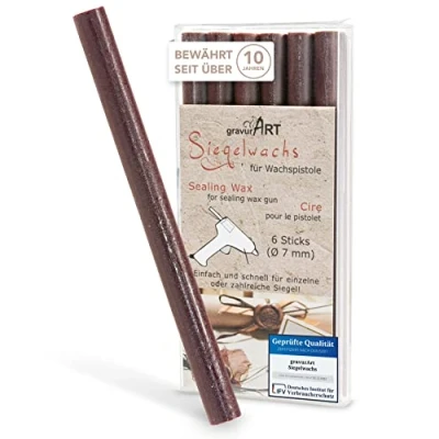 Abbildung von gravurART Siegelwachs flexibel für Wachspistole Stilvoll Briefe versiegeln mit dem 6er Pack Wachs Siegelstempel in Kastanie 7 mm