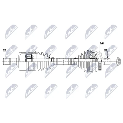 Abbildung von NTY NPW VW 209 Antriebswelle Vorderachse rechts 560mm VOLKSWAGEN: Sharan I, FORD: Galaxy Mk1 MPV, SEAT: Alhambra I