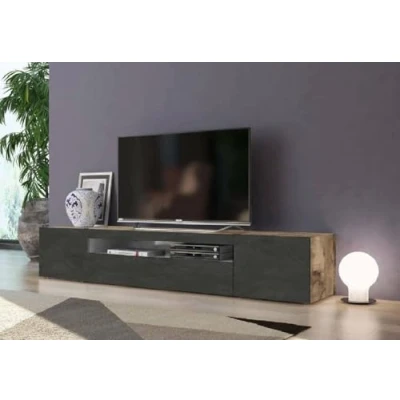 Abbildung von Dmora TV Schrank Jesse, niedriges Wohnzimmer Sideboard mit 3 Türen, Fernsehständer Basis, 100 % Made in Italy, 200 x 40 37 cm, Ahorn und Schiefer,