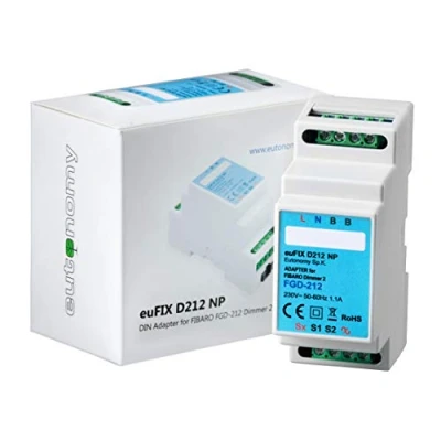Abbildung von Eutonomy Adapter euFIX für die DIN Schiene FIBARO Dimmer 2 ohne Knöpfe, D212NP