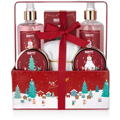 Abbildung von BRUBAKER Hautreinigungs Set Dusch und Badeset Weihnachten, 7 tlg., Frauen Geschenkset im weihnachtlichen Pflanzkasten, Damen Pflegeset mit Winter Beeren Duft