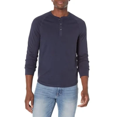 Abbildung von Amazon Essentials Herren Langärmeliges Henley Shirt, Schmale Passform, Marineblau, S