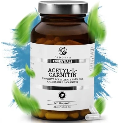Abbildung von QIDOSHA® Acetyl L Carnitin Kapseln bioaktiv, erhöhte Bioverfügbarkeit, 120 Kapseln/Glas, 500mg vegan, bioaktive acetylierte Form der Aminosäure Carnitin, in Deutschland produziert