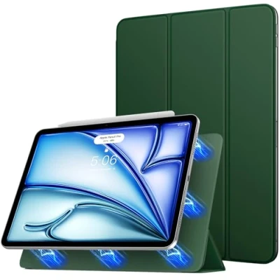 Abbildung von TiMOVO Hülle für iPad Air 11 Zoll (M2) 2024, 6./5./4. Generation (2024/2022/2020), Stark Magnetisch Trifold Ständer Hülle, Unterstützt Apple Pencil Pro/2nd/USB C Mitternachtsgrün