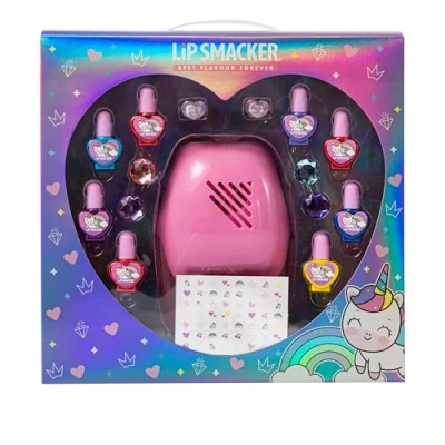 Abbildung von Lip Smacker Nail Art Blockbuster Set, Nagellack für Kinder, 8 Nagellacke, 22 Sticker und 1 Nageltrockner, Haarklammern Ringe, All in One Set