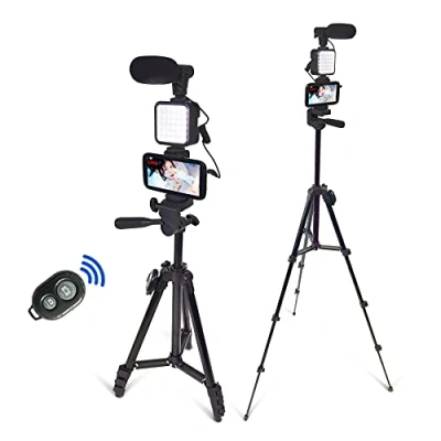 Abbildung von Smartphone Video Kit, Vlogging Youtuber mit Mikrofon Lichtstativ, 50 Zoll, ausziehbare Handy Clip Fernbedienung, kompatibel iPhone/Smartphone/Kameras ..