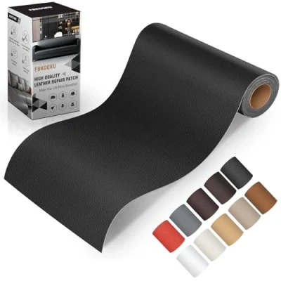 Abbildung von FBKOQKU Leder kunstleder selbstklebend Schwarz, 10 x 200cm Reparatur set, Kit für Möbel, Sofa, Autositze, Taschen, und Renovierung(Schwarz)