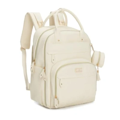 Abbildung von BabbleRoo Wickeltasche aus Leder Baby Essentials Reise Babytasche, multifunktional, wasserdicht, mit Wickelauflage, Kinderwagengurten &amp; Schnullertasche Unisex, Eierschalenweiß