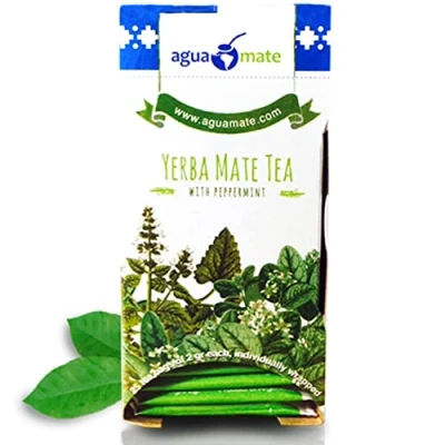 Abbildung von Aguamate Yerba Mate mit Pfefferminze 25 Teebeutel (50g) Reich an Vitaminen und Antioxidantien Belebender Erfrischender Tee
