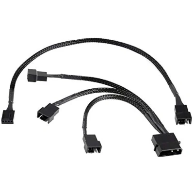 Abbildung von Poppstar Lüfter Kabel Set 12V zum Anschluss von Gehäuselüftern an ein Netzteil Computer Kabel, Y Molex auf 3x 2 Pin Stecker 15cm + 4 PWM Verlängerung 30cm