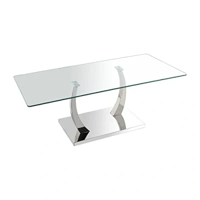 Abbildung von DRW Rechteckiger Couchtisch aus Metall und Glas in transparent verchromt, 120 x 60 45 cm, bunt, estandar