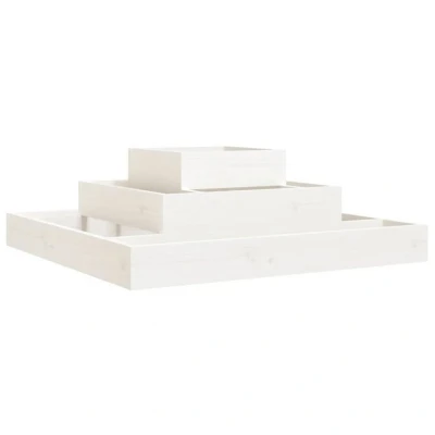 Abbildung von vidaXL Pflanzkübel, Blumenkasten 3 stufiges Design, Hochbeet für Garten Dekorativ, Pflanzpyramide Kräuterpyramide, Weiß Massivholz Kiefer