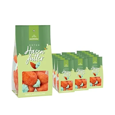 Abbildung von 15 Stück Yummy Hasenfutter Marshmallow Tüte Ostergeschenk für Kinder und Erwachsene Süßigkeiten in Karotten Form das Osternest Große Verpackung