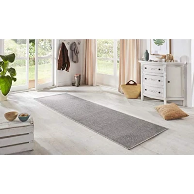 Abbildung von BT Carpet Nature Läufer In und Outdoor Schlingen Küchenläufer Rutschfest Flachgewebe Kurzflor Woll Optik Fineloop Küchenteppich für Flur, Küche, Garten, Terrasse, Badezimmer Silber Grau, 80x250cm