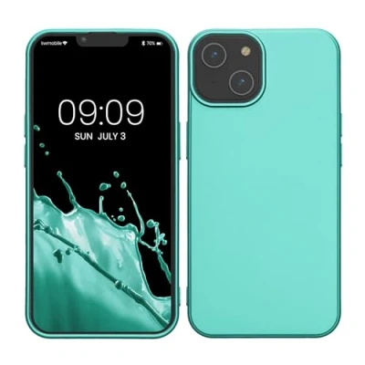 Abbildung von kwmobile Case kompatibel mit Apple iPhone 14 Hülle Schutzhülle aus Silikon metallisch schimmernd Handyhülle Metallic Türkis