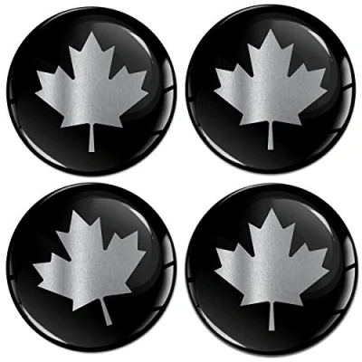 Abbildung von Biomar Labs® 4 x 60mm Aufkleber 3D Silikon Schwarz Silber Ahornblatt Canada Kanadische Kanada Flagge Fahne Für Radkappen Nabenkappen Radnabendeckel Rad Nabendeckel A 11160