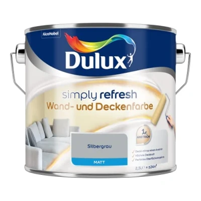 Abbildung von Dulux Simply Refresh Wand und Deckenfarbe Silbergrau 2,5l