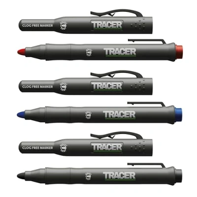 Abbildung von Tracer Verstopfungsfrei Baumarkierungsset. 3 x Markierungsstifte mit Halteclippen (Allzweckmarker, ideal für glänzende und staubige Oberflächen) Markierstift Schwarz, Rot Blau
