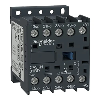 Abbildung von SCHNEIDER ELECTRIC Relais für DIN Schienenmontage, TeSys K, 3NO+1NC Spulenspannung 24V DC Ith 10A
