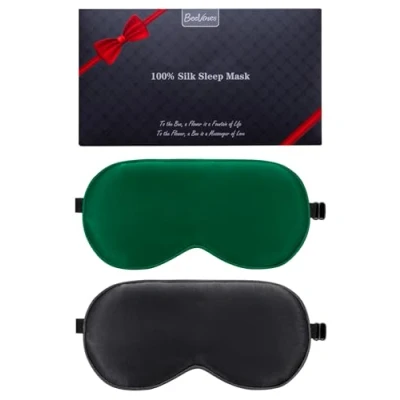Abbildung von Seiden Schlafmaske, 2er Pack Augenmaske aus 100% echter natürlicher reiner Seide mit verstellbarem Riemen, zum Schlafen, BeeVines Augen Schlafschutz für Yoga Reisen, blockiert Licht