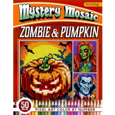 Abbildung von Zombie &amp; Pumpkin Mystery Mosaics Color by Number: 50 Pixel art Horror for Relaxation and Fun