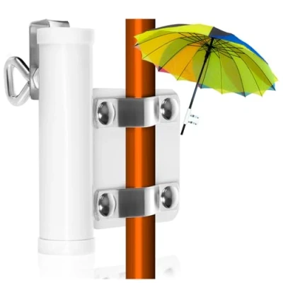 Abbildung von com four® Sonnenschirmhalter für Balkongeländer Sonnenschirm Balkon Halterung Sonnenschirmständer Schirmhalter bis 28 mm Ø, Plattenstärken 30 (01 Stück Griff)
