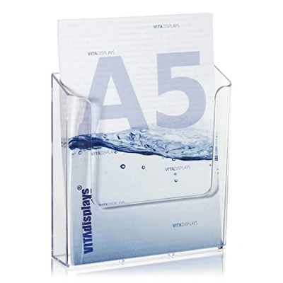 Abbildung von VITAdisplays 10 Stk. DIN A5 Wandprospekthalter, transparenter Flyerhalter zur Wandmontage, Wand Prospekthalter für Flyer, als Wandhalter Prospekte und Kataloge