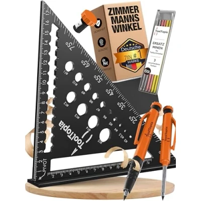 Abbildung von Zimmermannswinkel 180mm Präzises Anschlagwinkel Set mit Tieflochmarker, Exakter 90 Grad Tischlerwinkel als Werkzeug für Holzbearbeitung, Metall &amp; mehr, Geschenk Zimmerer, Schreiner Heimwerker
