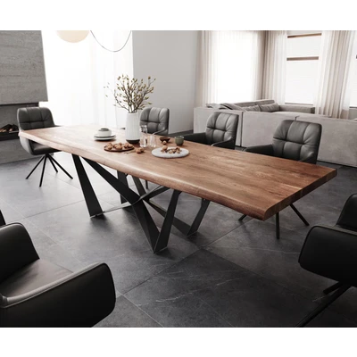 Abbildung von Esstisch Edge 300x100 XL Akazie Braun Spider Flachstahl Schwarz Live