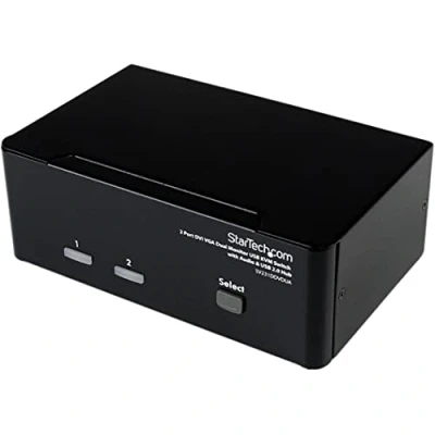Abbildung von StarTech.com Dual DVI VGA 2 Port Monitor Audio Switch fach KVM Umschalter USB 2.0 1920x1200 x 4 I Klinke (Buchse), schwarz