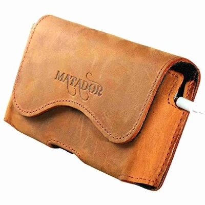 Abbildung von MATADOR Lederhülle Ledertasche Ledercase Handytasche Gürteltasche kompatibel mit iPhone 5 5S 5C SE Rost Hellbraun