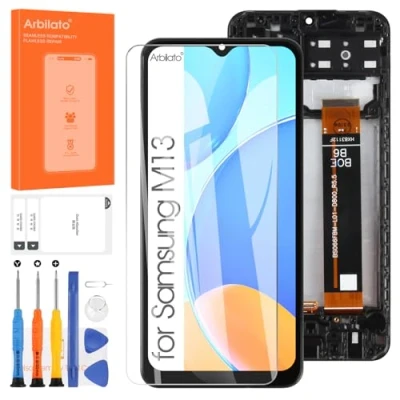Abbildung von Arbilato TFT Bildschirm für Samsung Galaxy M13 / M135 Ersatz LCD Display Digitalisierer SM M135F M135F/DSN Touchscreen Glas zusammengebaut Kits (Schwarz mit Rahmen)
