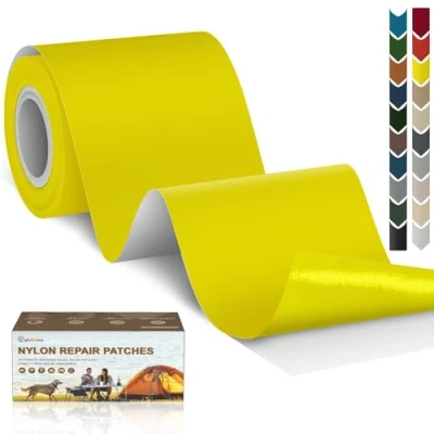 Abbildung von Nylon Reparatur Patches, Cahomo 7.6 X 200 cm Selbstklebender Wasserdichte Patch, Flicken Selbstklebend, für Jacken, Zelte, Oberbekleidung Gelb