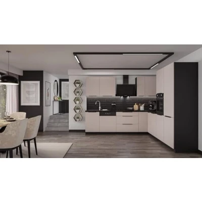 Abbildung von Winkelküche Arona 280x270 cm Küchenzeile Eckküche Küche Kaschmir beige + Schwarz
