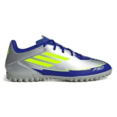 Abbildung von adidas Performance Messi F50 CLUB Fußballschuh Nocken, Herren, Größe: 42 2/3, Silver/yellow/blue Schuhe