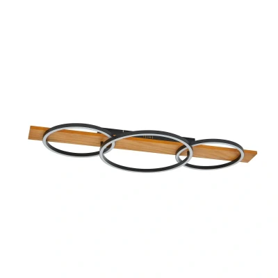 Abbildung von Lindby LED Deckenlampe Galad, schwarz, Holz, 3 flg., 98 cm