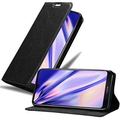 Abbildung von Cadorabo Hülle kompatibel mit Nokia 4,2 aus Premium Kunst Leder Flip Klappbare Stoßfeste Magnetische [Standfunktion] [Kartenfächern] Cover für Tasche in Schwarz